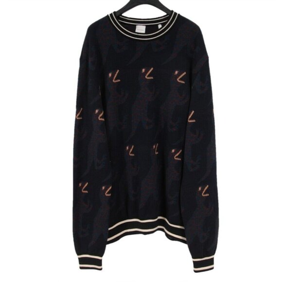Paul Smith Mens Dinosaur Intarsia Sweater Size XXL Blue Green Wool Silk Pillover - Picture 1 of 8
